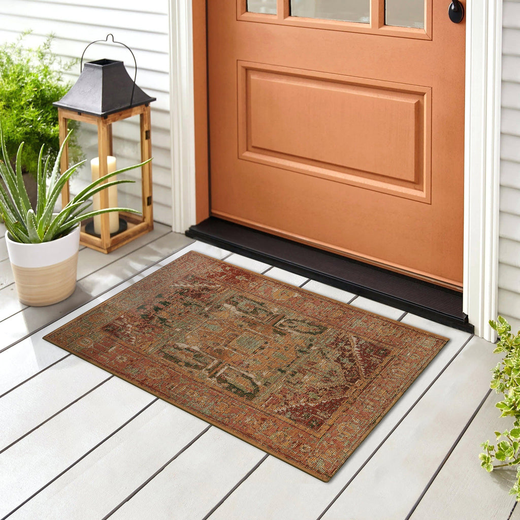 Esencia Heriz Indoor Outdoor Mat with Non-Skid Backing