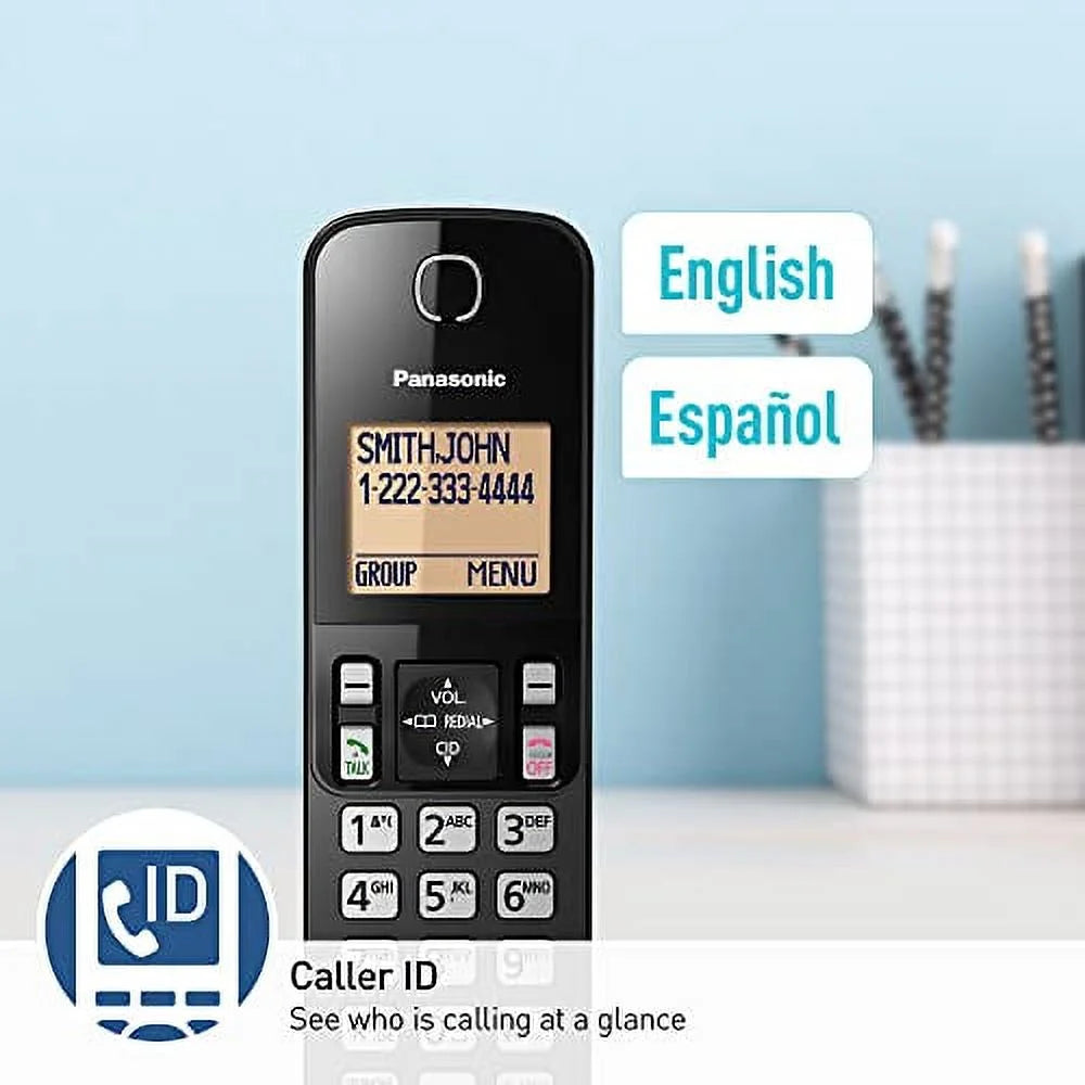 2 Handset Cordless Phone System with Amber Backlit Display (Black) O18491