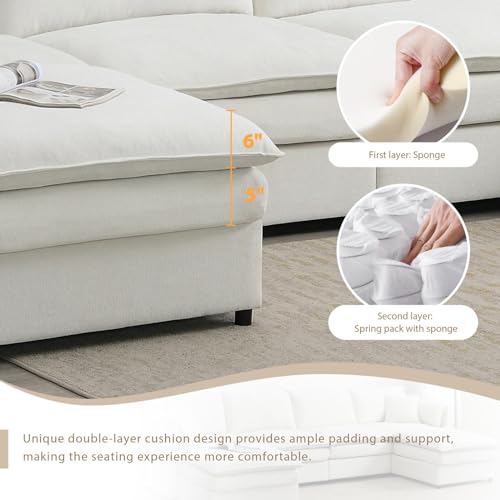 Cream Chenille U Shaped Sectional Sofa with 2 Ottoman D35860