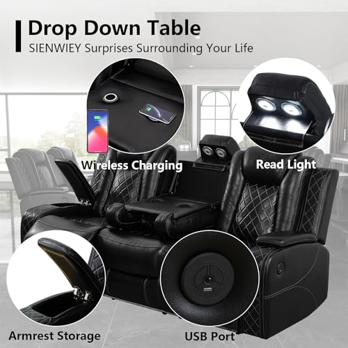 Black Leather Recliner Sofa Set with LED Light B9341