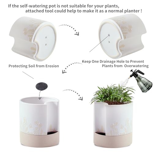6 Inch Ceramic Self Watering Plant Pot with Drainage Hole Z672208
