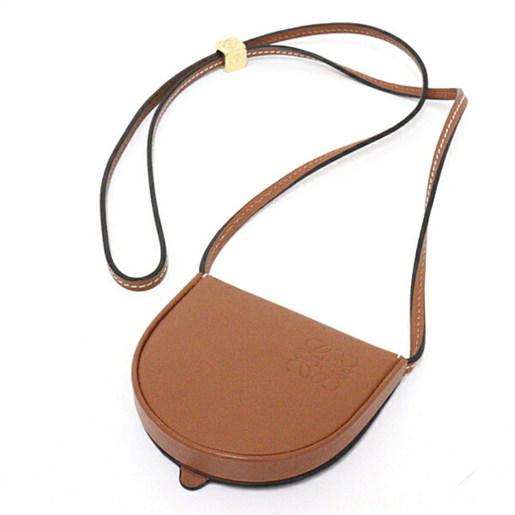 Pre-Owned Heel Pouch Mini Soft Calf Tan Neck Shoulder Crossbody Coin Case S574