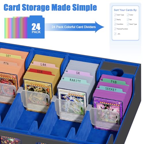 Card Storage Box with 4 Rows, 24 Colorful Dividers & 8 Viewing Windows H416
