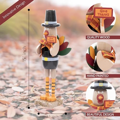 Green and Orange Wooden Turkey Nutcracker T43648