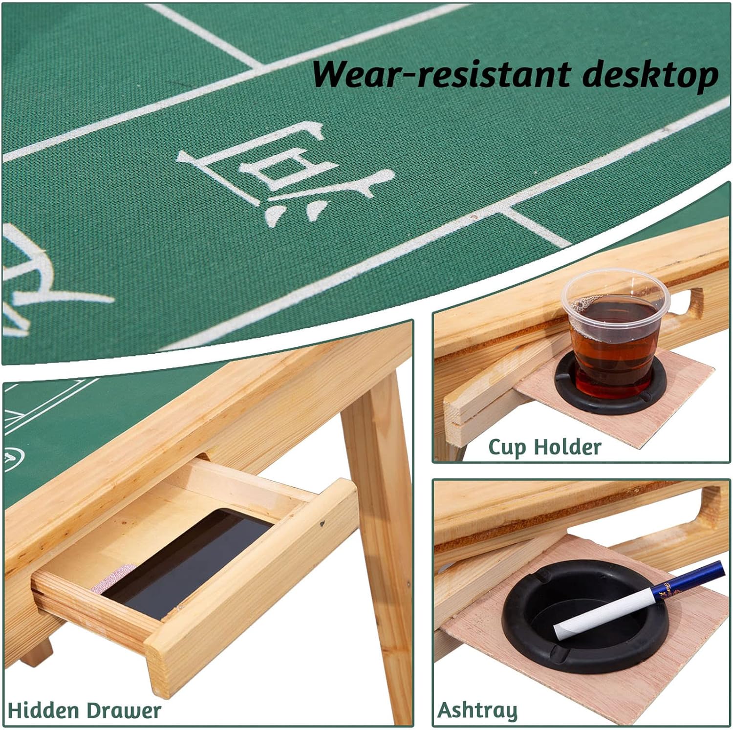 Folding Card Table with Plush Top and 4 Drawer K1170