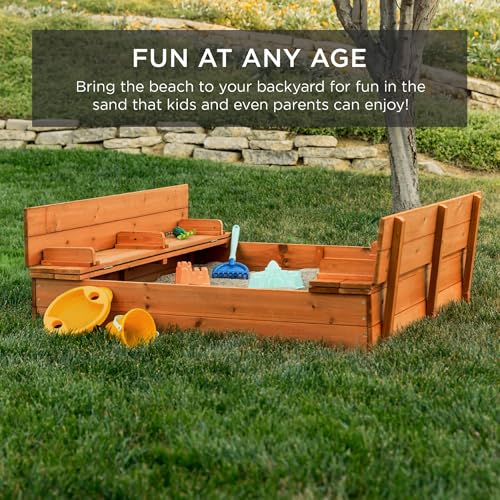 Kids' Outdoor Wooden Sandbox with Foldable Bench Seats Z340448