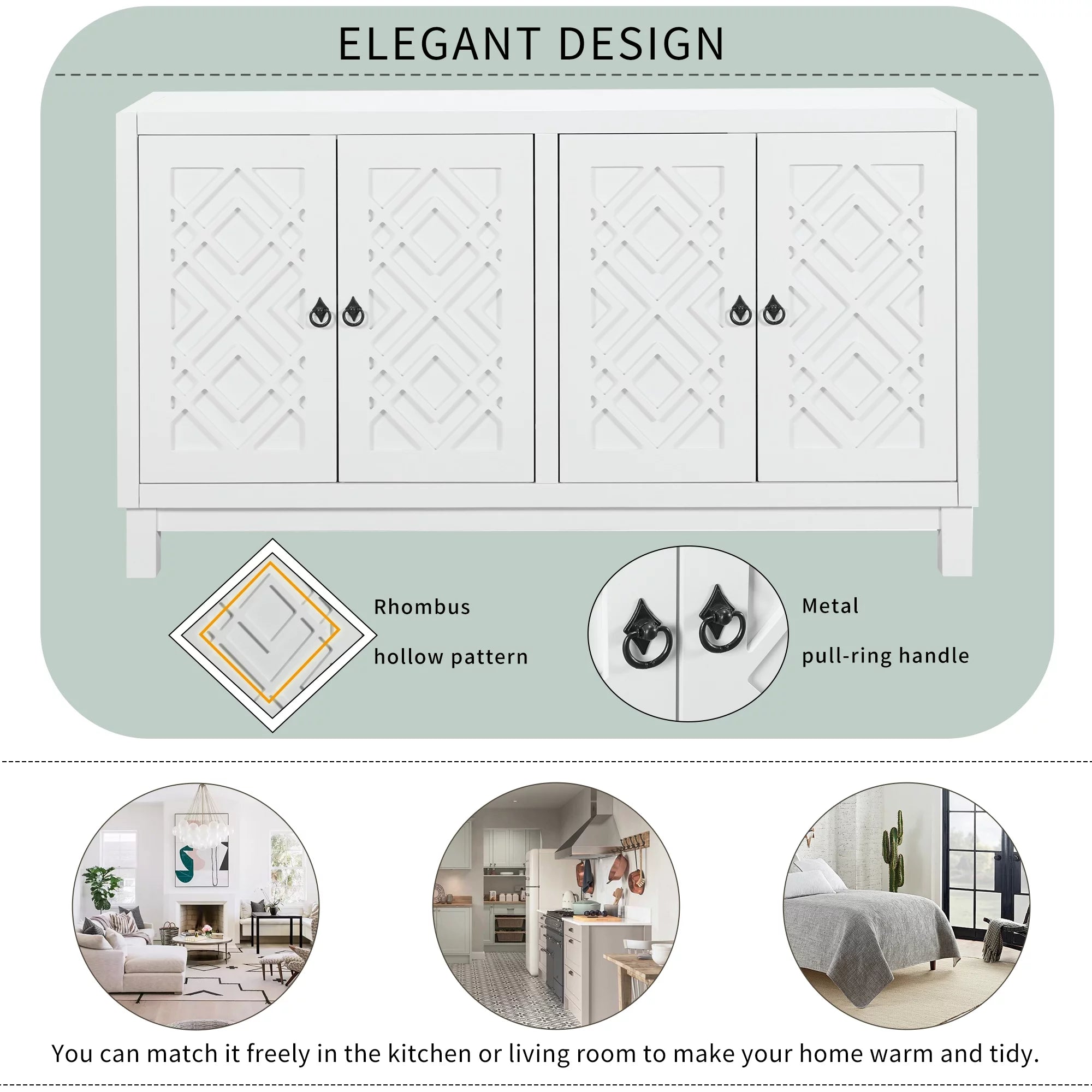 White 2-Door Storage Cabinet with Metal Legs and Adjustable Shelves T697566