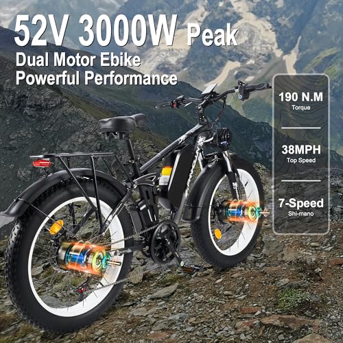 3000W Fat-Tire Electric-Bike, 52V 25AH, 38MPH, Full Suspension Ebikes with 24 Inch X3151