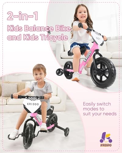 2-in-1 Kids Tricycle and Toddler Balance Bike Black C1652
