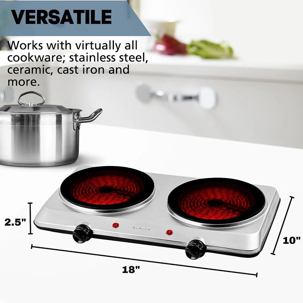 Silver Countertop Infrared Double Burner Electric Hot Plate G551027