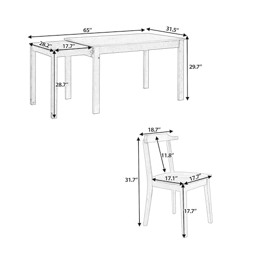 5-Piece Extendable Dining Table Set with 4 Chairs and Pull-out Side Table T718