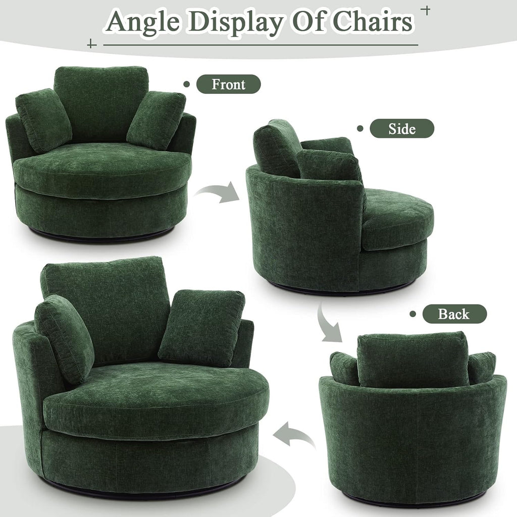 Green Chenille Oversized Swivel Barrel Chair E92110