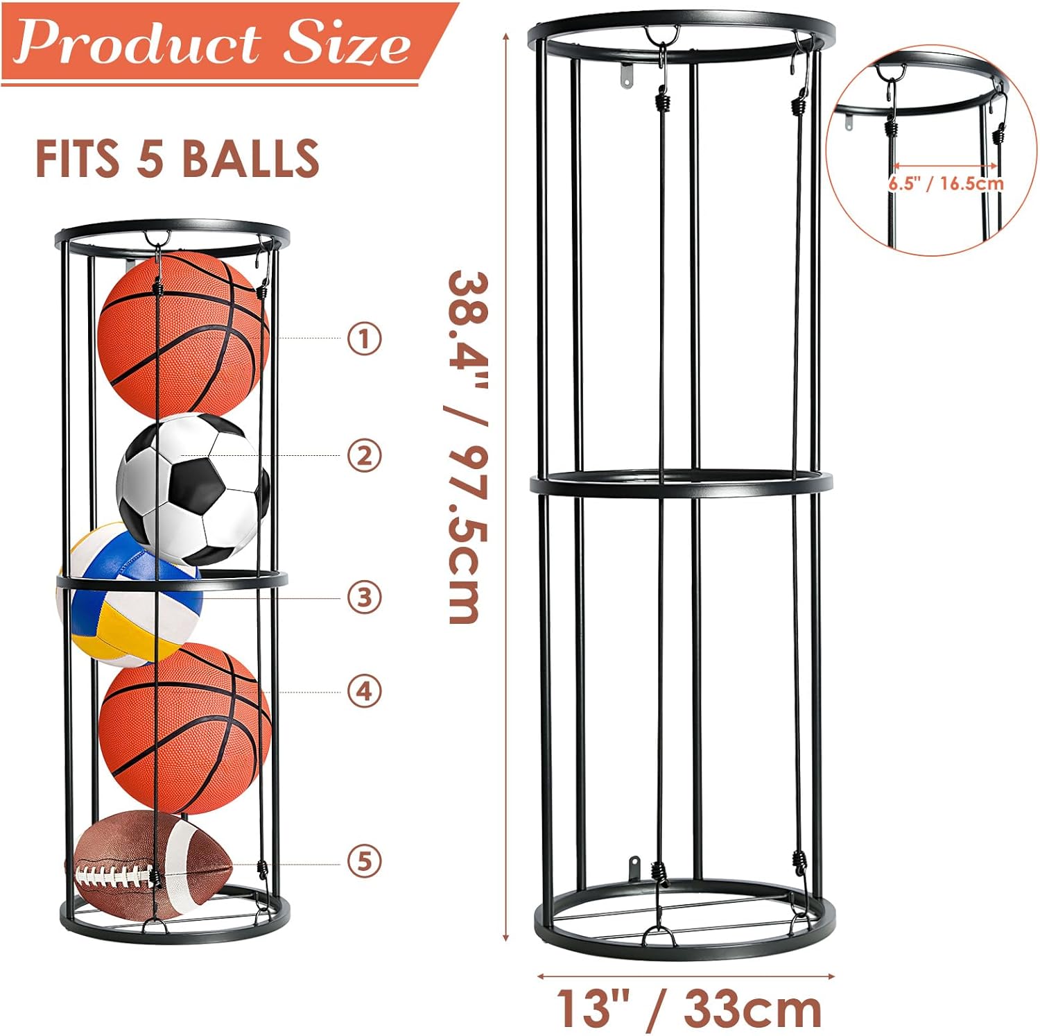 Black Wall-Mounted Ball Storage Rack B683