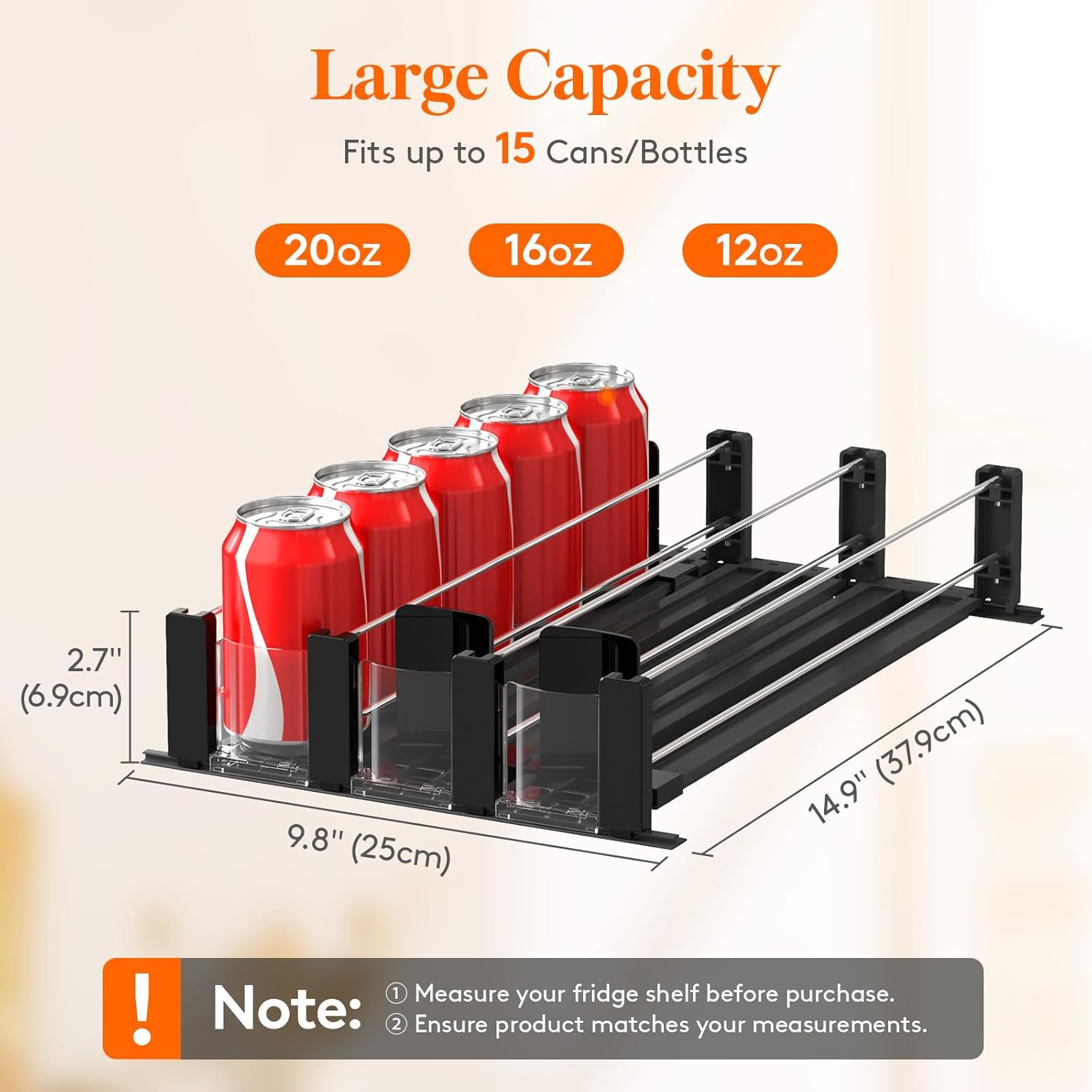 Stackable Water Bottle Organizer for Cabinet, Holds up to 15 Cans Z795