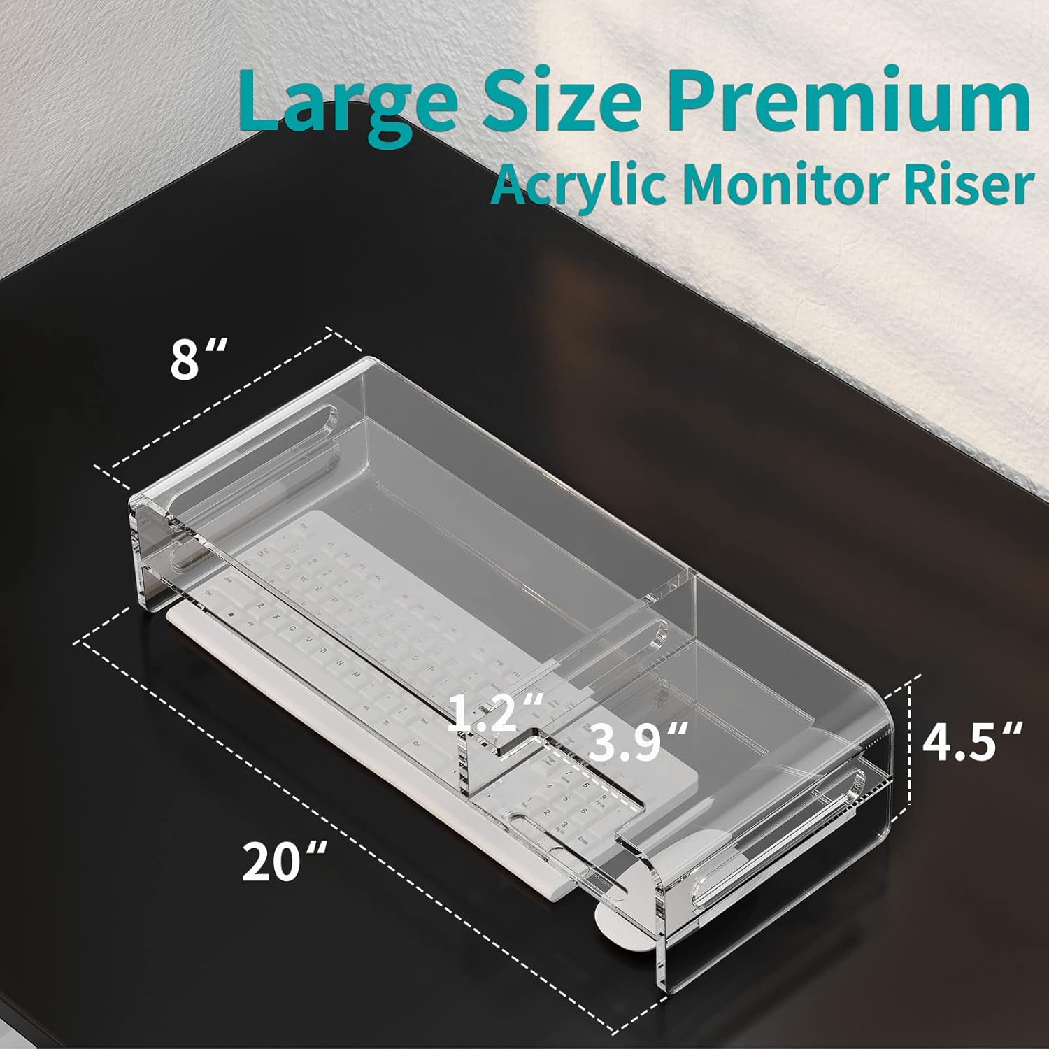 20-inch Clear Acrylic Monitor Stand Riser with Keyboard Storage and Phone Holder A144332