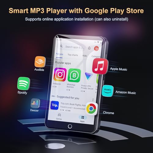 80GB MP3 Player with Bluetooth and WiFi, 4.0" IPS Touch Screen Android Player (Black) X3388