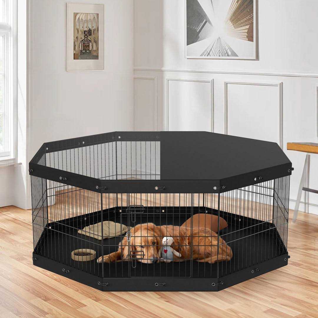 8 Panels Foldable Metal Dog Exercise Pen with Top Cover and Bottom Pad Q85326
