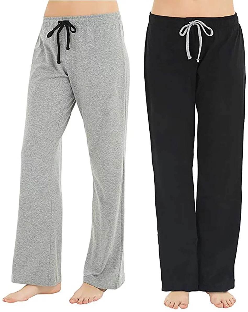 2 Pack Pajama Pants, Soft Lightweight Sleep Pj Bottoms, Black/Light Grey Mel, L K40100