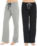 2 Pack Pajama Pants, Soft Lightweight Sleep Pj Bottoms, Black/Light Grey Mel, L K40100