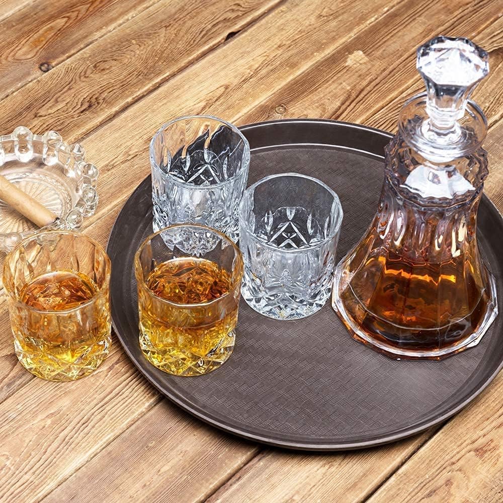 Whiskey Decanter Set With 4 Glasses, 9-Piece Crystal Decanter Set Y10344