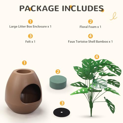 Grey Extra Large Hidden Litter Box Enclosure with Artificial Plants V320162