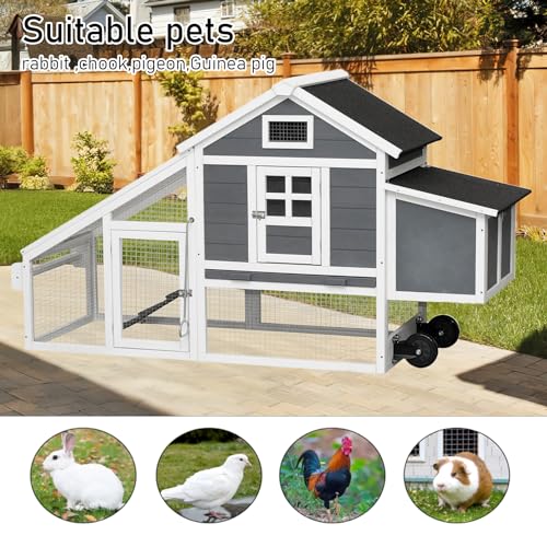Chicken Coop with Run & Wheels, Two-Tier Large Chicken Duck House Rabbit Hutch Poultry Cage with Nesting Box and Side Door H947707