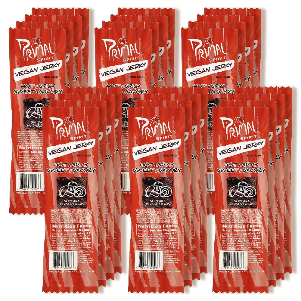Hot & Spicy Shiitake Mushrooms Vegan Jerky Strips, 1 OZ (Pack of 24) I869