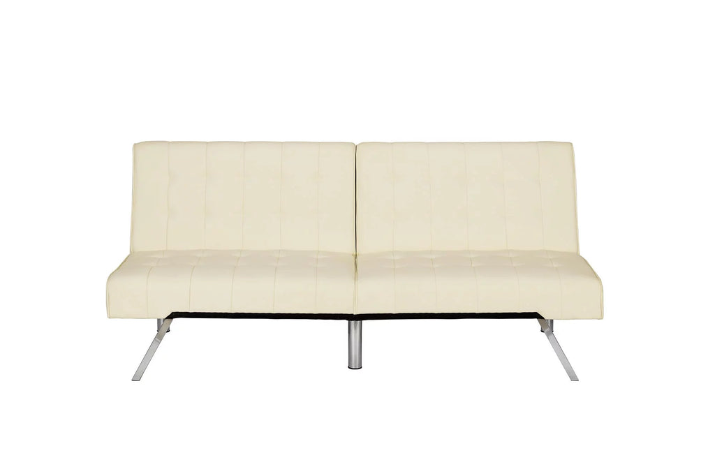 Vanilla Faux Leather Sectional Futon Sofa Bed with Chrome Legs C5268