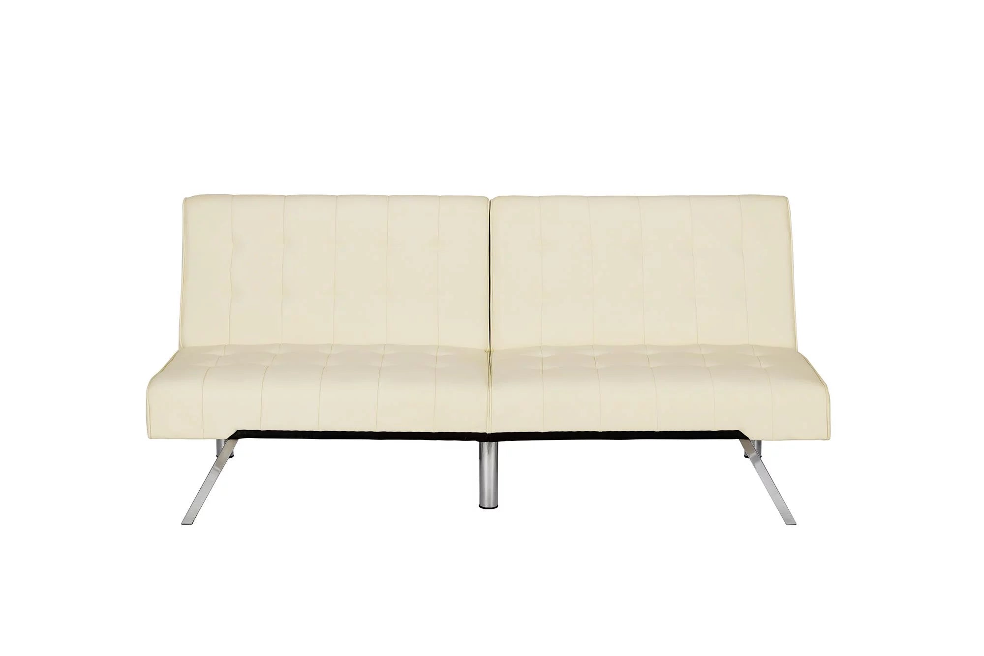 Vanilla Faux Leather Sectional Futon Sofa Bed with Chrome Legs C5268