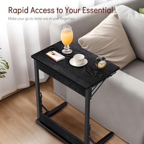 24" Folding C Shaped End Table, Dark Black E760