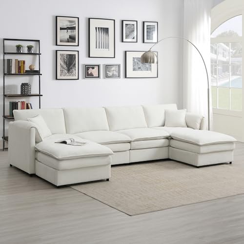 134" Oversized Modular Sectional Sofa with Double Cushions Chenille 6 Seat Sofa Bed with 2 Ottomans B502068