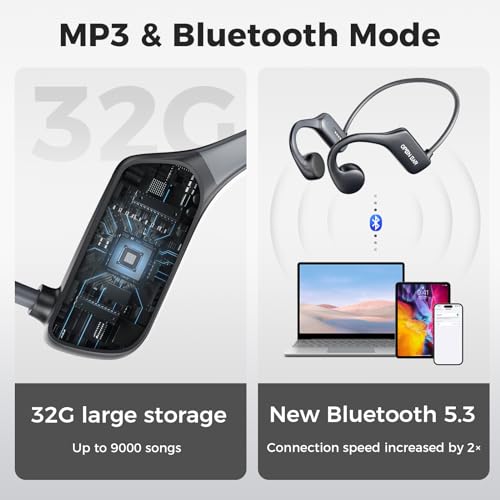 Bone Conduction Headphones Bluetooth 5.3 Waterproof Earbuds with MP3 32G Player C297