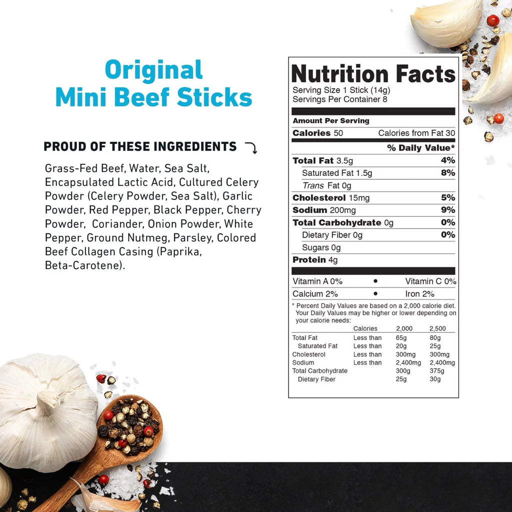 Grass Fed Original Mini Beef Sticks 28 Sticks 14.5oz F1849