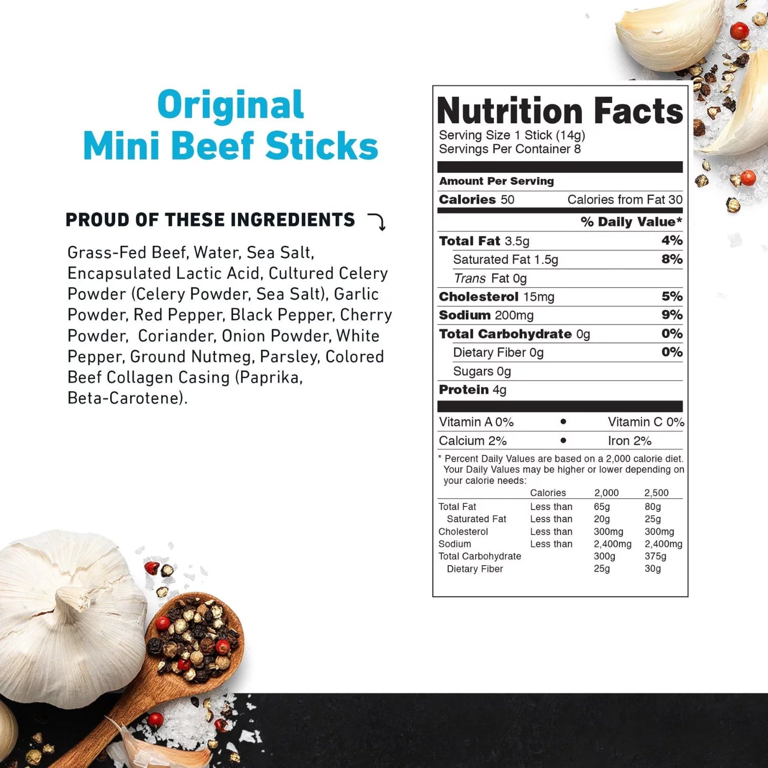 Grass Fed Original Mini Beef Sticks 28 Sticks 14.5oz F1849