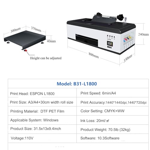 DTF Printer Machine with XP600 Printhead, 5760 * 1440dpi, Roll Feeder Z97952