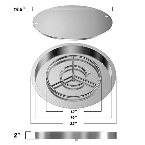 19 Inch Round Stainless Steel Drop in Fire Pit Pan Fire Bowl with Burner Ring and Protective Cover A17109
