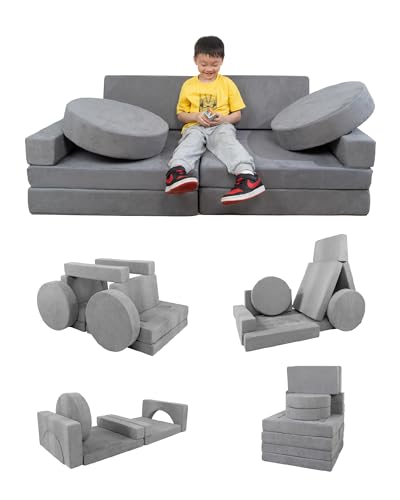15PCS Modular Toddler Play Couch with Removable Cover Gray Foam Sofa S560391