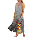 Sleeveless Cotton Linen Sundress Long Dress with Pockets O560