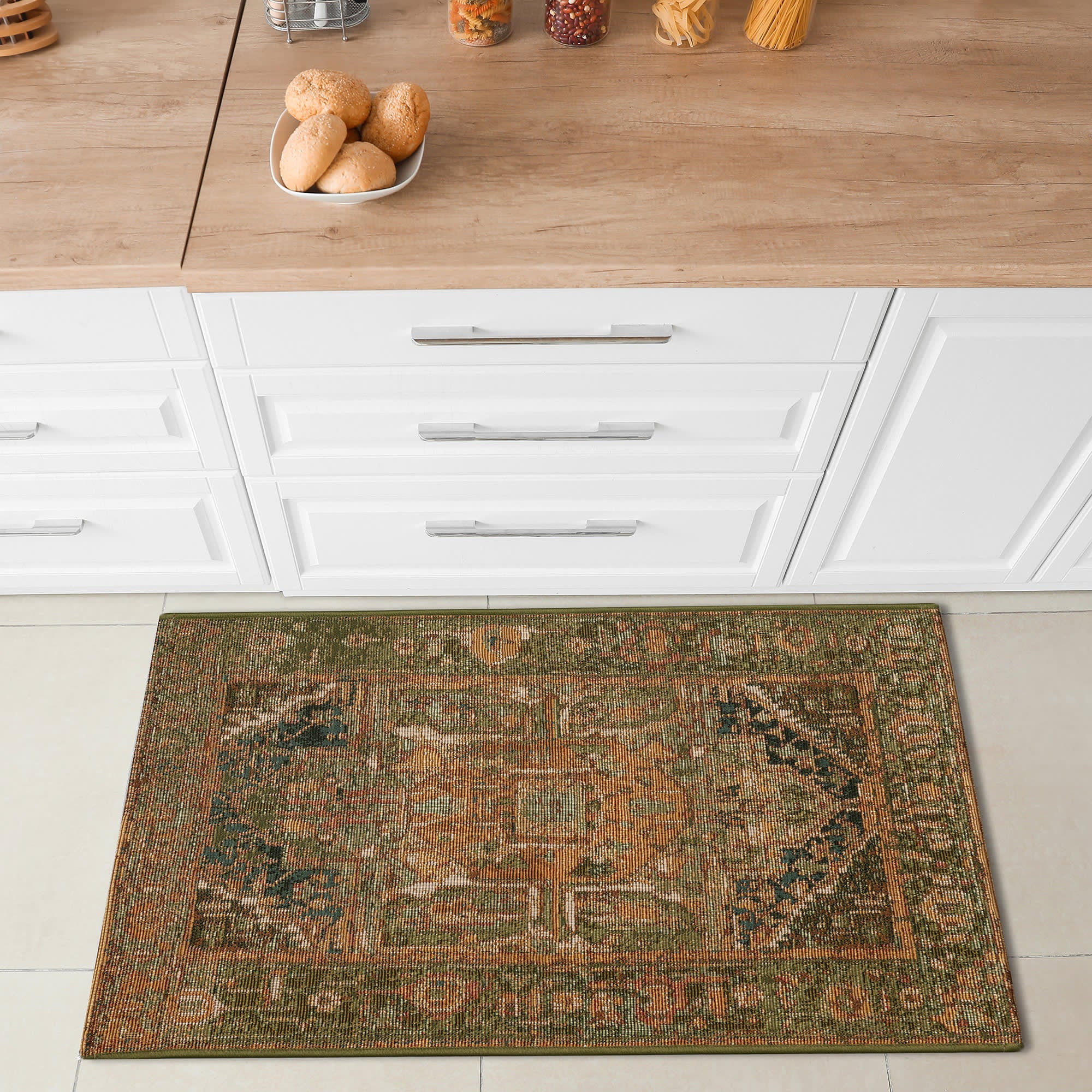 Esencia Heriz Indoor Outdoor Mat with Non-Skid Backing