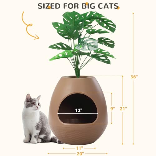 Grey Extra Large Hidden Litter Box Enclosure with Artificial Plants V320162