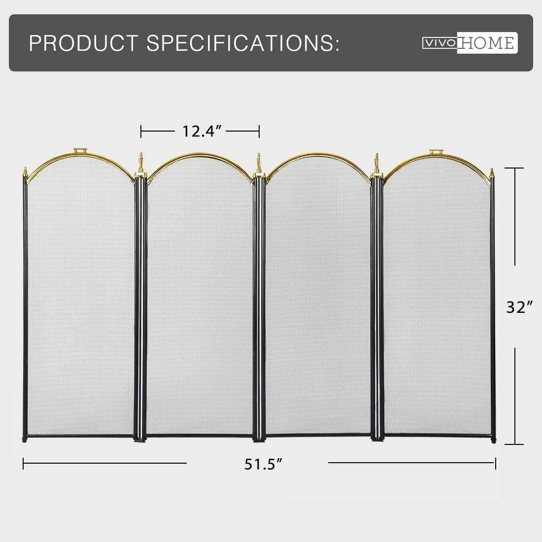 4 Panel 51.5 x 32 Inch Wrought Iron Black Fireplace Screen Mesh P55048