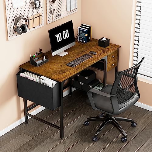 Black 40 Inch Reversible Computer Desk with Fabric Drawers L9544