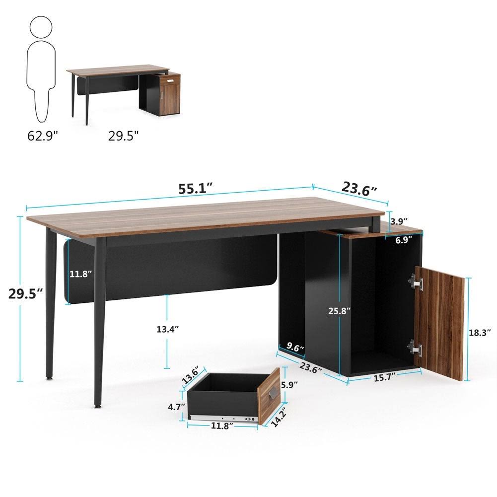 55 inch Computer Desk with Drawers and Storage Cabinet K190305