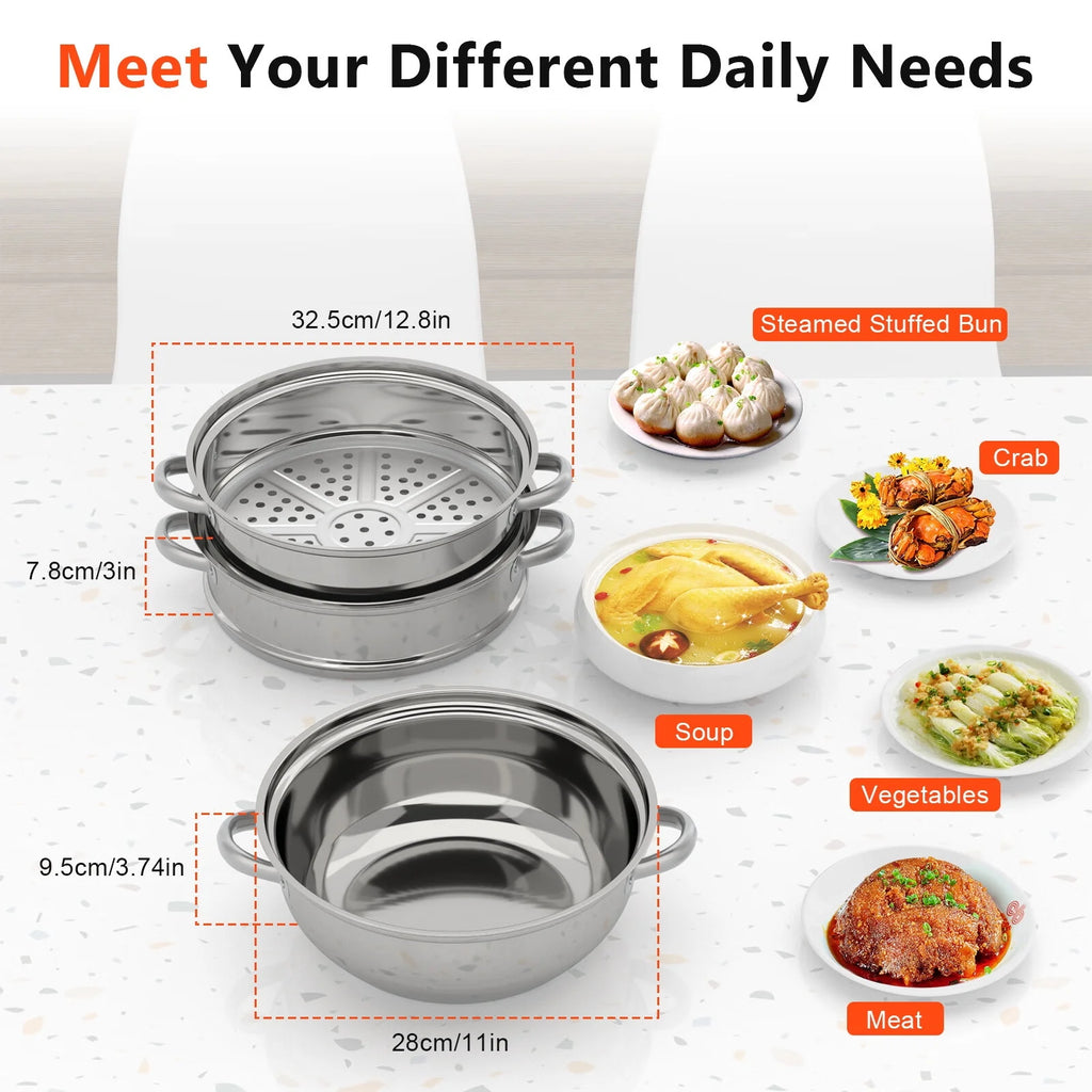 3 Tiers Stainless Steel Steaming Pot with Glass Lid T133784