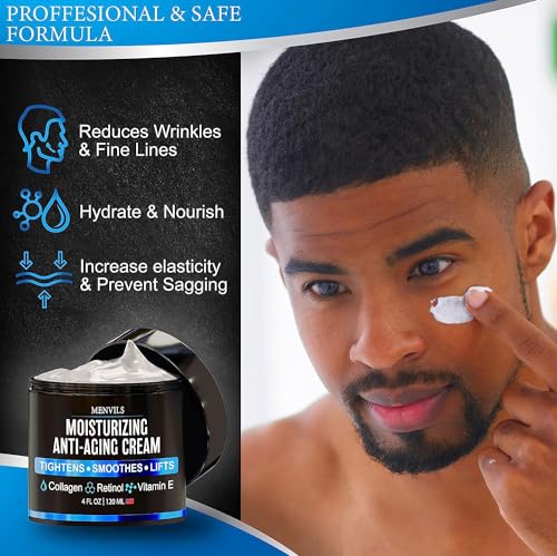 Mens Face Moisturizer Cream with Collagen, Retinol, Vitamins E, Jojoba Oil, 4 oz J6547