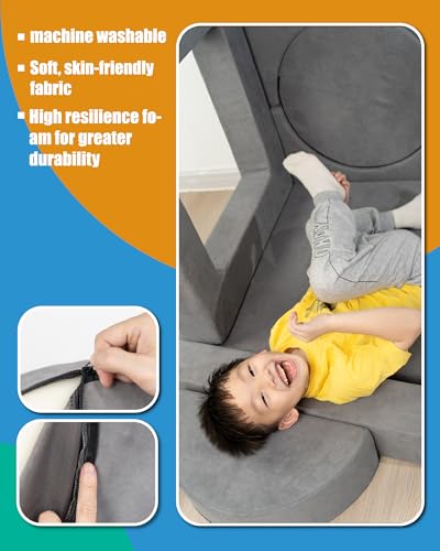 15PCS Modular Toddler Play Couch with Removable Cover Gray Foam Sofa S560391