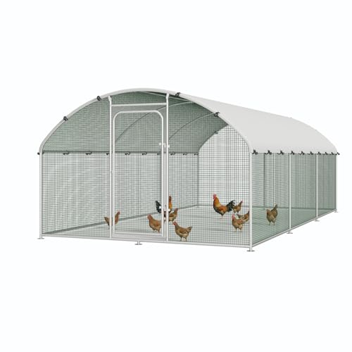 Large Metal Chicken Coop Run with Spire Roof Outdoor Poultry Cage with Waterproof UV-Resistant Cover (8.9’ W x 11.8’ L x 6.6’ H) T1864