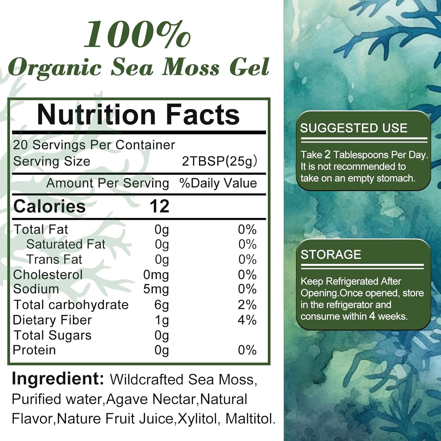 18 oz Natural sea Moss Gel, 1 Bottle M90360