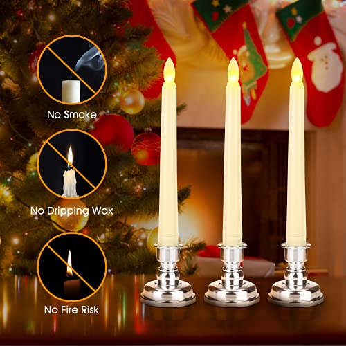 9 Packs White Gold LED Flameless Flickering Taper Candles with Remote Timer O688