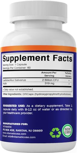 60 Count Lactobacillus Salivarius DR Capsule with Prebiotic Inulin Fiber J6811